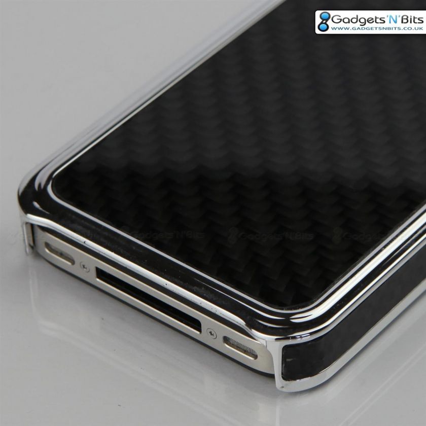 REAL CARBON FIBRE SILVER BUMPER CASE COVER FOR APPLE iPhone 4 4S XMAS 