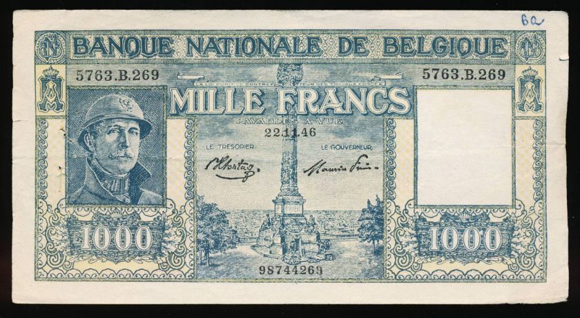 Belgium 1000 Francs 1945, P.128b III   