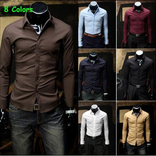 Mens Slim Stylish Dress Shirts Fit Casual Shirts 8 Colors 4 Size Pick 