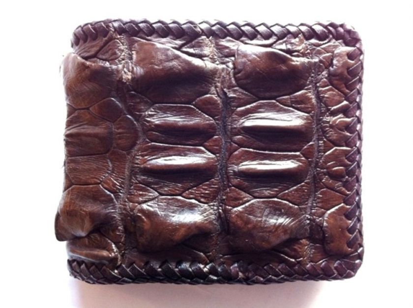 CUSTOM CROCODILE ALLIGATOR TAIL STITCH EDGE BIKER WALLET BROWN  