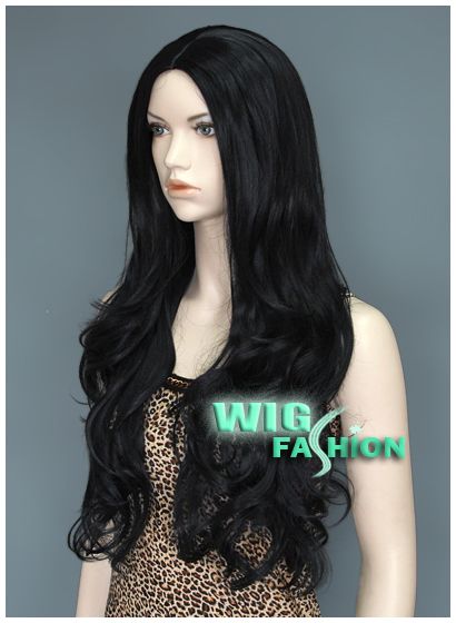 Long 25 in. Curly Black Hair Wig With No Bang MK01  