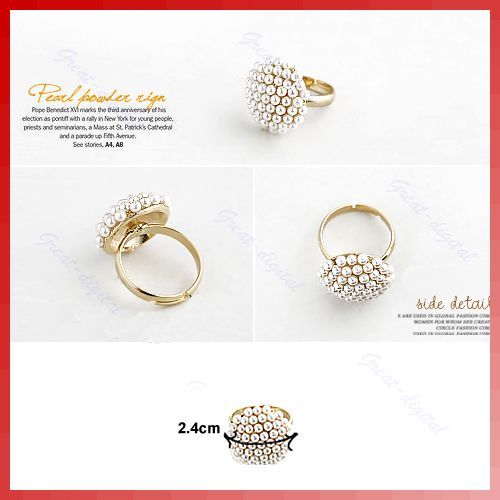 New Fashion Cute Adjustable White Pearl Mushroom Flower Ring  