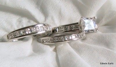 3ct Princess Cut cz 3 Ring Engagement Wedding Ring Set  