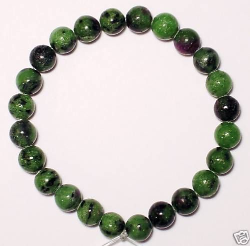 ZOISITE with RUBY 8mm Crystal Bead Bracelet   Healing  