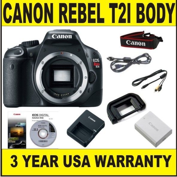 NEW CANON REBEL T2I BODY (INCLUDES SUPPLIED ACCESSORIES) w/ 3 YEAR USA 