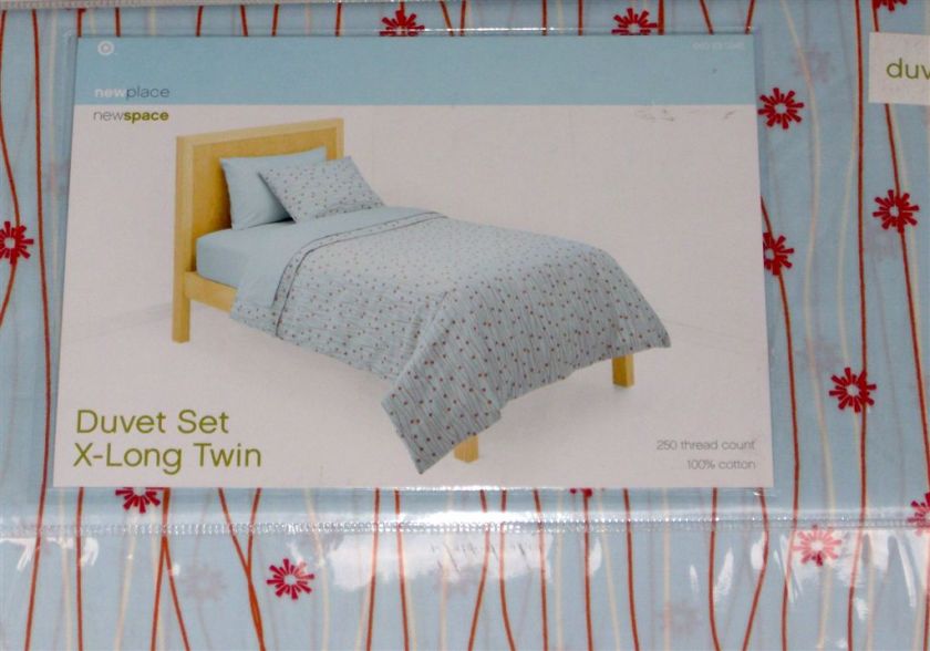 Blue Orange Duvet Set Twin XL Bed Flowers  