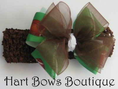 baby girl FOOTBALL SPORTS BOW on crochet HEADBAND  