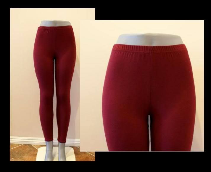 BURGANDY PANT LEGGINGS STRETCH WORKOUT TIGHTS S, M, L, XL, 2X. 3X PLUS 