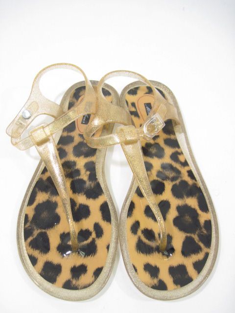 MALOUS Gold Jelly Thongs Sandals Shoes Size 6  