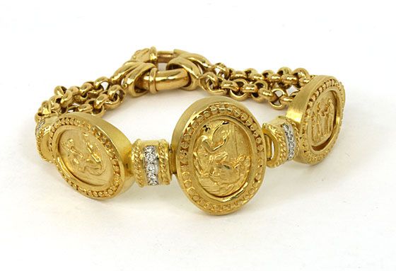 GORGEOUS 14K GOLD DIAMONDS CAMEO STYLE LADIES BRACELET  