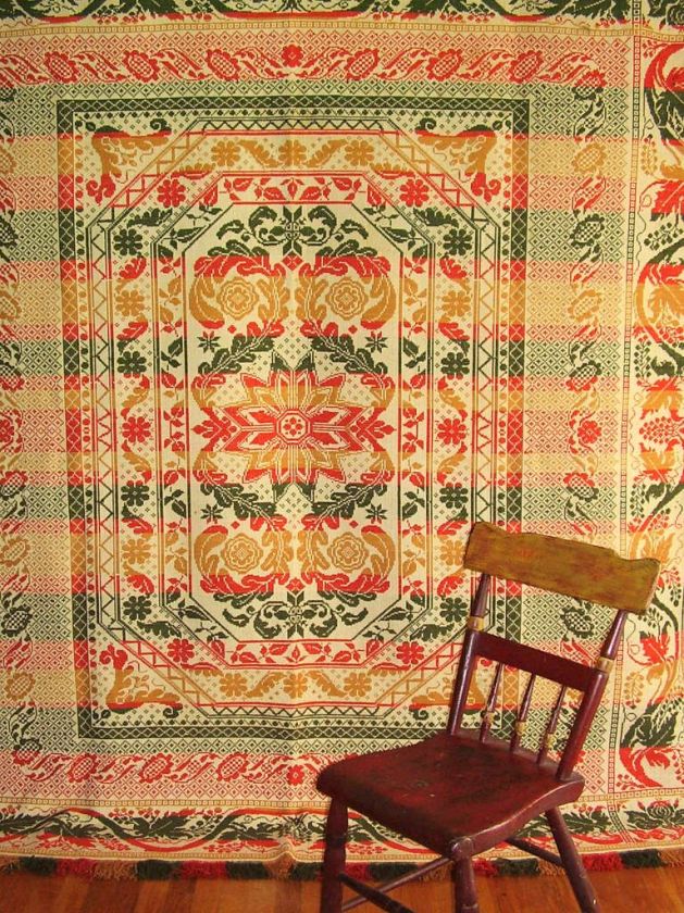 Antique Wool COVERLET c.1850 HENRY STAGER Mt. Joy Lancaster PA. TULIPS 