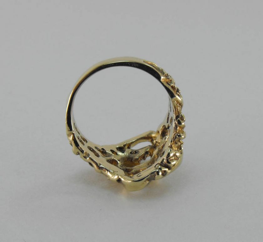   Solid Yellow Gold 14k Free Form Nugget Texture Ring Mounting NR  