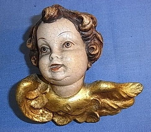 CHERUB ANGEL HEAD WOOD CARVED VINTAGE GERMAN 1920 AN9  