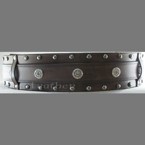 Three Inch Black Leather Celtic Belt   Medieval SCA  