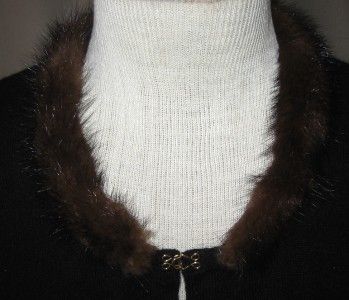 BEVERLY & MONIKA Black Sweater with Mink Trim Sz Small  