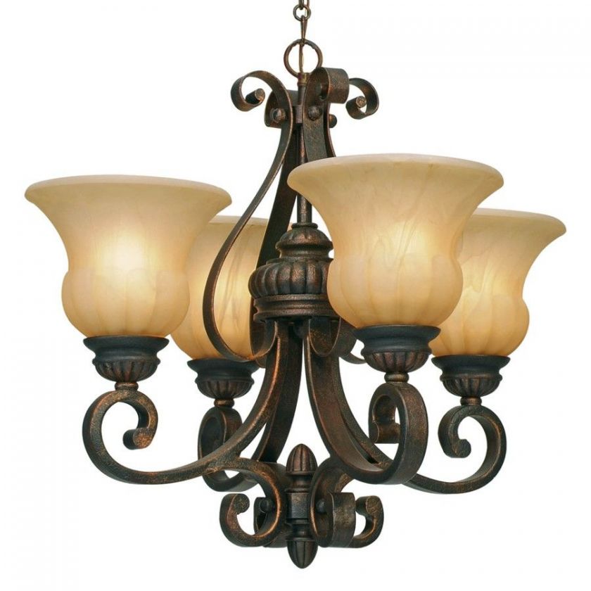 NEW 4 Light Chandelier Lighting Fixture Crackle Bronze Creme Brulee 