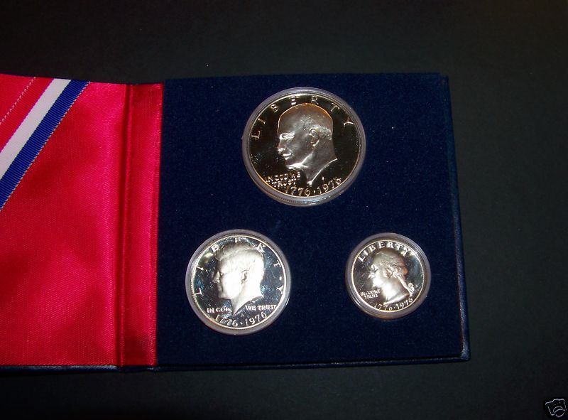 1776 1976 3 Pcs Bicentennial Proof Set Silver Very Nice  