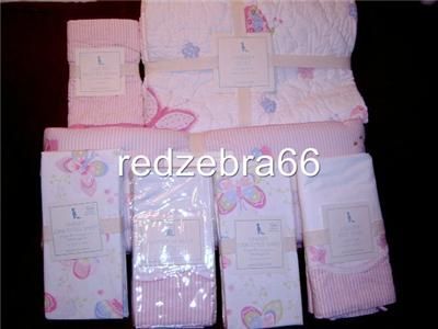   Lindsey Butterfly Nursery Crib Quilt Bumper Skirt Sheet+Set 7P  