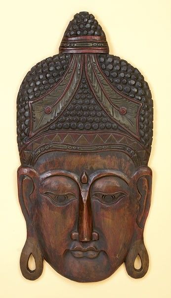 Large Wood Buddha Head Wall Decor 40H, 20W  