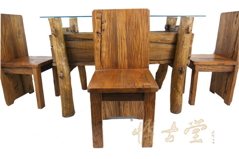 Chinese Antique Rustic Dining Table w/4 Chairs 21P66  