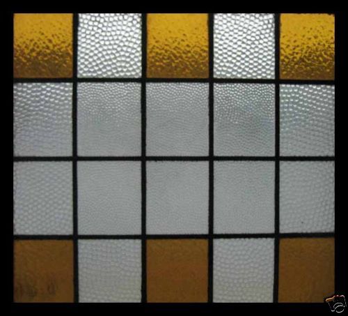 ARTS & CRAFTS AMBER ANTIQUE STAINED GLASS WINDOW  