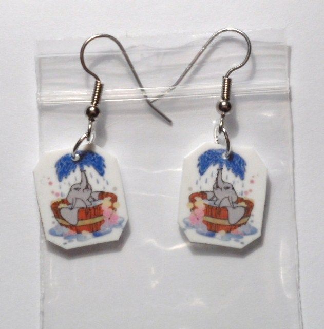 BABY DUMBO ELEPHANT BATH TIME EARRINGS CARTOONS CHARMS  