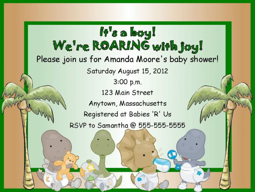 Boy Dinosaur Dino Baby Shower Invitations  