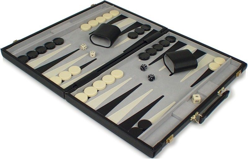 Black Leatherette Backgammon Set   Large, 17.5 x 20.5  