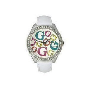   Guess Lds White Face Watch with Interchangeable Leather Bands U95146L1