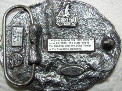 Siskiyou Virginia State Belt Buckle   1988 Manufacturer  