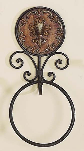 Bronze Fleur De Lis Medallion Bath Towel Holder  