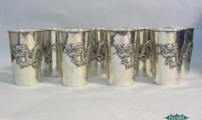   Set Of 8 Chinese Export Silver Cups / Beakers China Ca 1870  