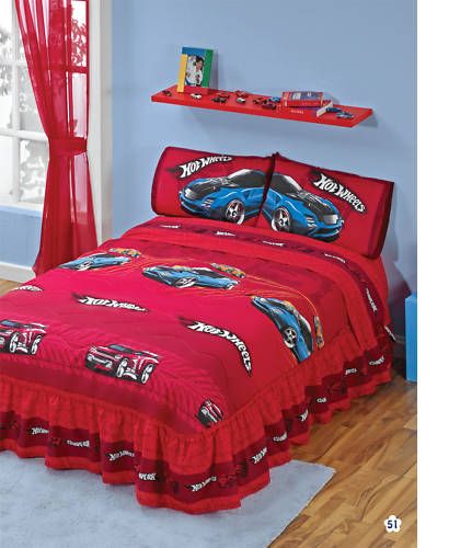 Boys Hot Wheels Red Bedspread Sheets Bedding Set Full 5  