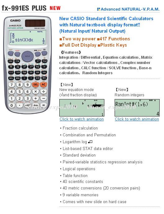 New CASIO Standard Scientific Calculators with Natural textbook 