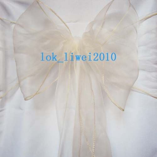 50PCS New Ivory Organza Chair Sashes Bow Cover Banquet  