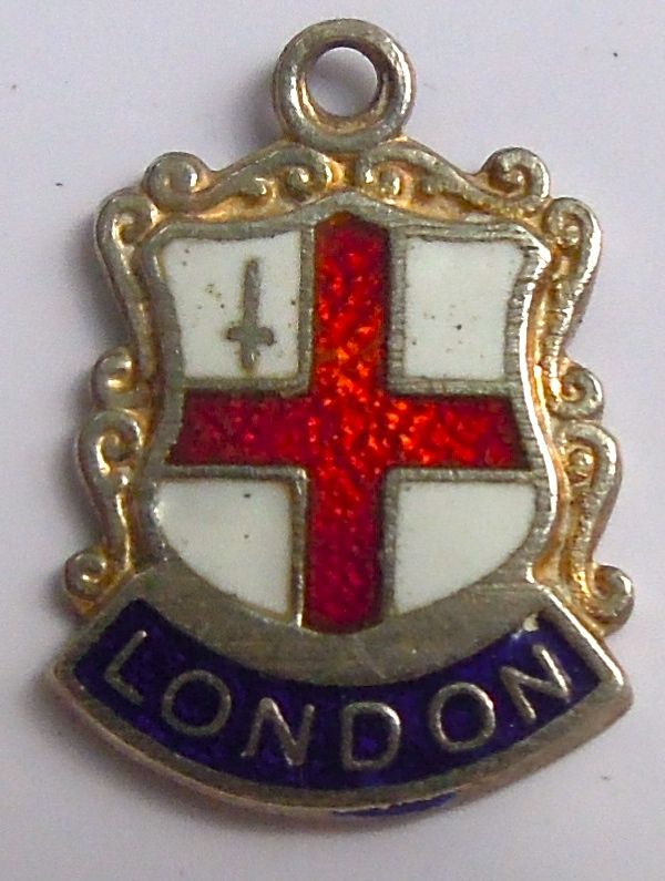 LONDON England UK Vintage Enamel Travel Shield Charm  