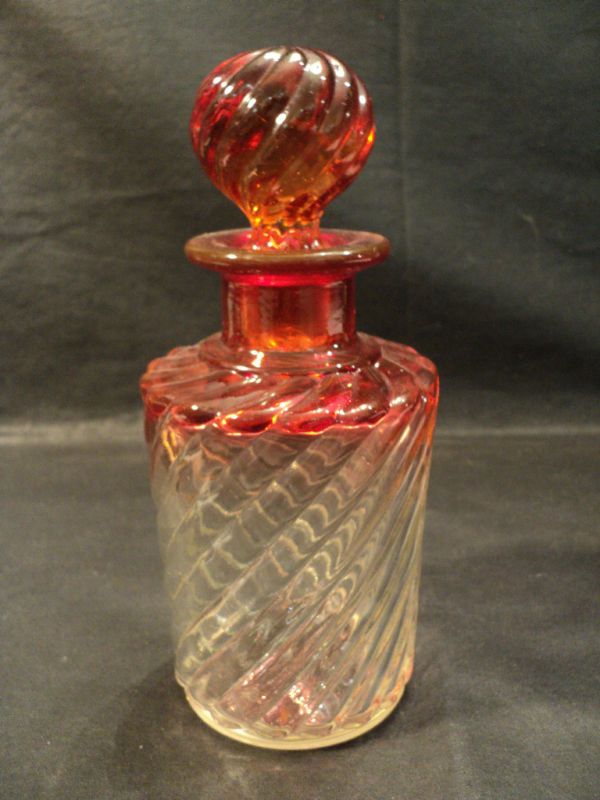 BACCARAT CRYSTAL ROSE TIENTE SWIRL 8 1/2 COLOGNE / PERFUME DRESSER 