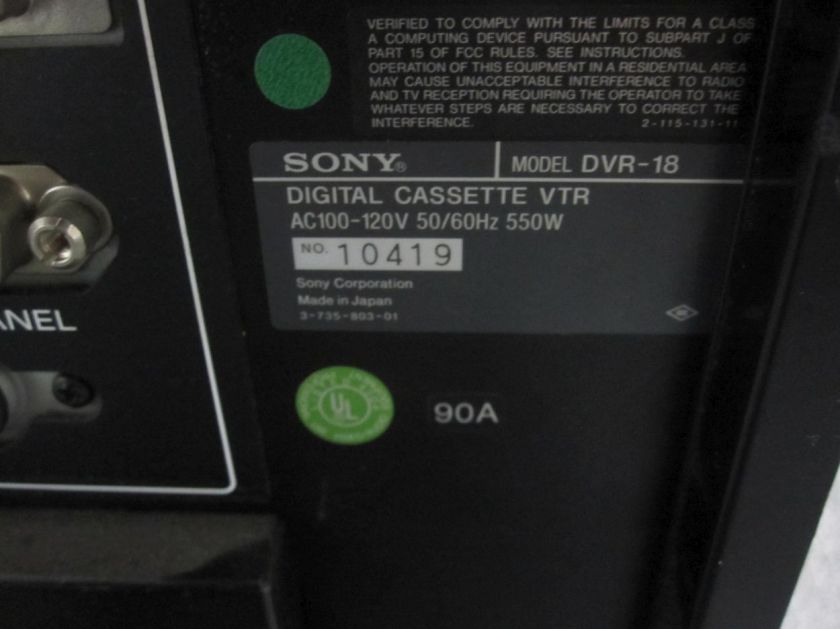 Sony DVR 18 Digital Cassette VTR+ D2 Composite Digital BKDV 101 