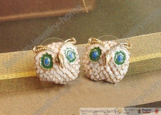 Fashion Charm Chic Women Girl Enamel Owl Golden Ear Stud Earrings 
