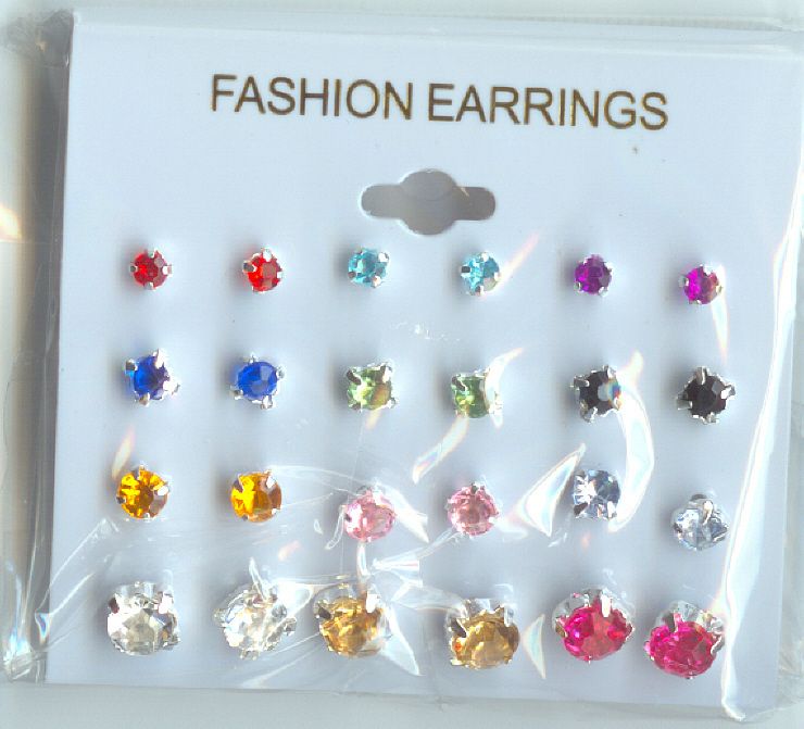12 PAIR FASHION JEWELRY STUD EARRINGS 4 SIZES 12 COLORS  