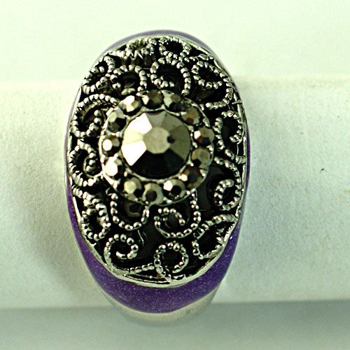   10 Mens Popular Jewelry Carve Flower Purple Enamel White GP CZ Ring