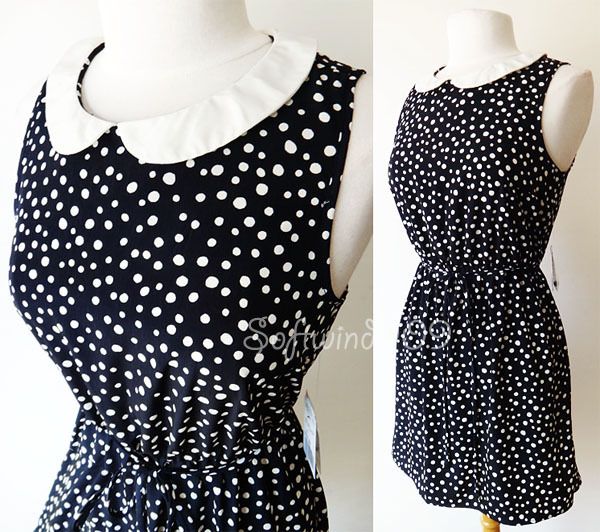 NWT Forever 21 Navy Blue/Cream Polka Dot Contrast Peter Pan Collar 