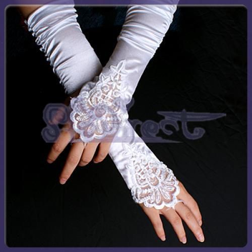 White Lace Fingerless LONG GLOVES WEDDING OPERA Formal  