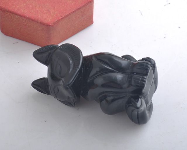 Obsidian Carving Fox Gemstone Crystal Figurine 3  