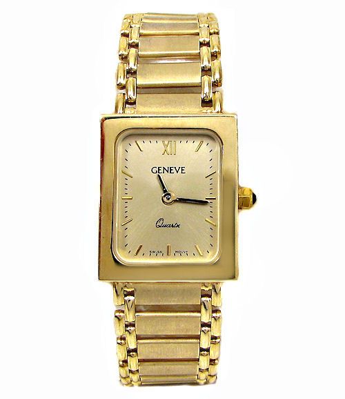 NEW LADIES SOLID 14K YELLOW GOLD GENEVE QUARTZ WATCH  