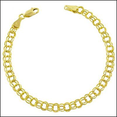 14k Solid Gold Double Link Hoop Charm Bracelet Anklet  