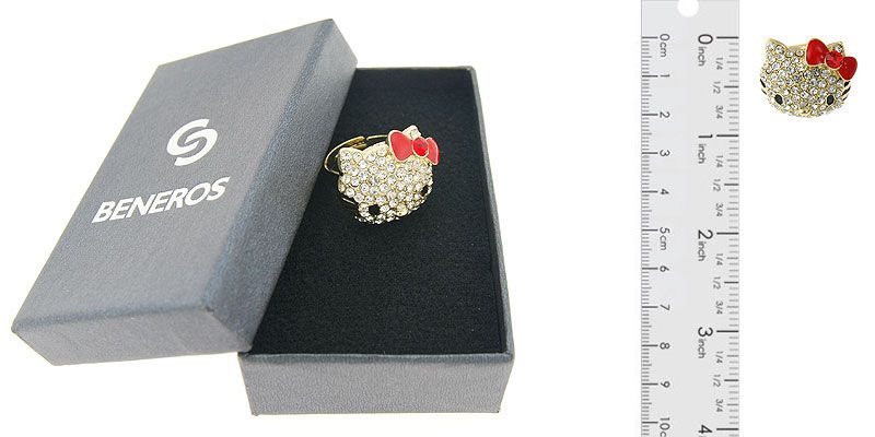 Cute Hello Kitty Gold Adjustable Ring RED BOW with Lovely Swarovski 