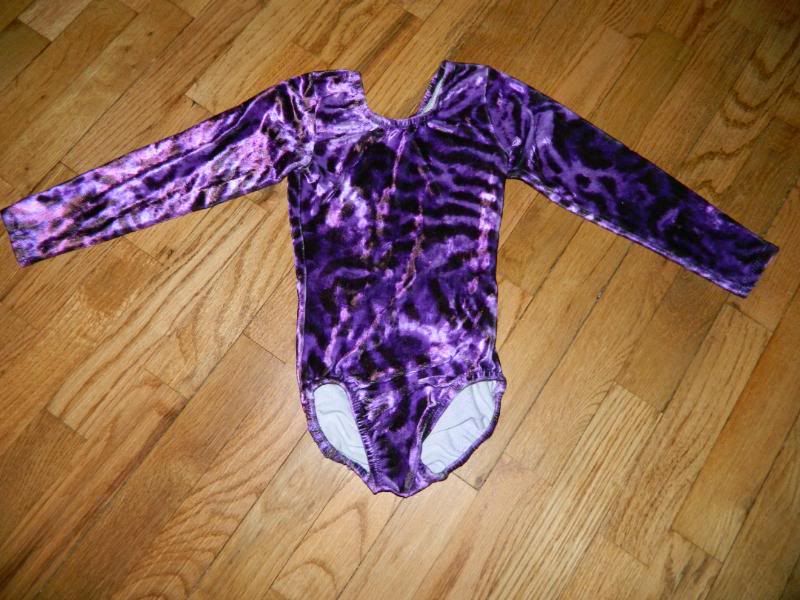 EUC Velvet Leotards long sleeve purple animal print leotard child 