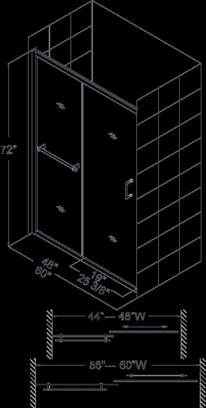 INFINITY PLUS Shower Door, TRIO 36 x 48 Shower Base  