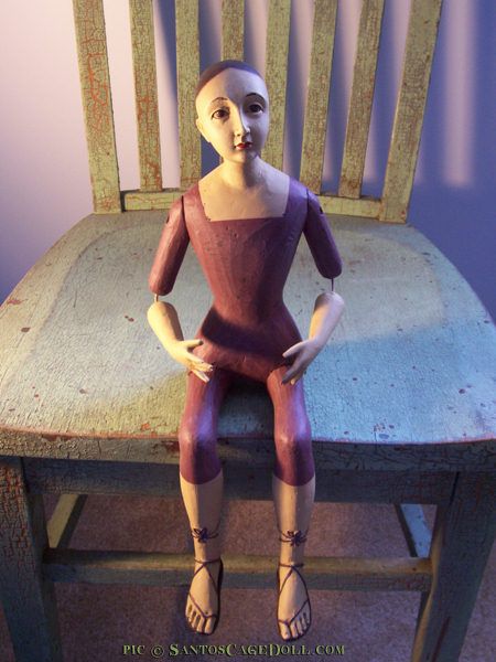 Adorable Articulated, Seated Eggplant Purple Santos Doll Lady  